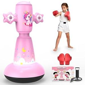 67 Inch Inflatable Punching Bag for Kids 3-12, Standing Boxing Set for Karate & Taekwondo Training, Stable Boxing Bag Active Toy for Boys & Girls, Perfect Christmas Birthday Gifts (Red & Green (Christmas Theme))