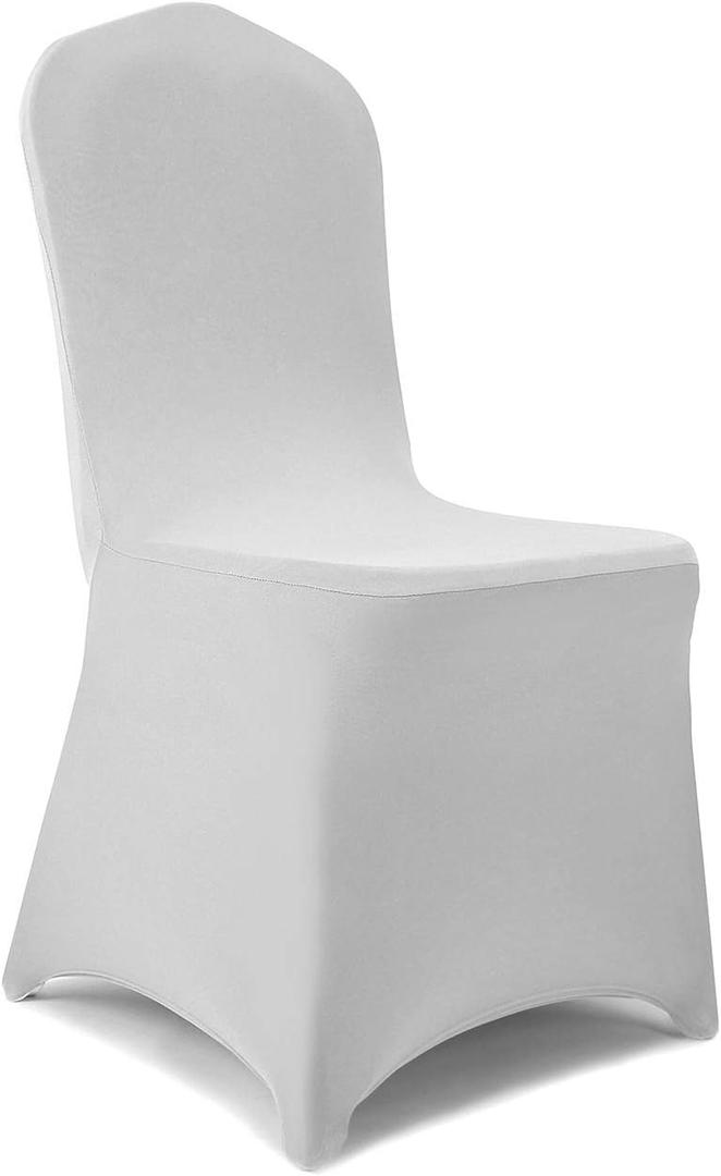 Peomeise Stretch Spandex Chair Cover for Wedding Party Dining Banquet Event (Silver, 12pcs)