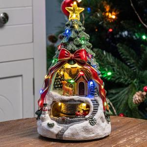 MXwcy Animated Musical Christmas Tree Village  Lighted Figurine with Spinning Santa Train, Plays 8 Holiday Carols, Tabletop Home Decor & Gift