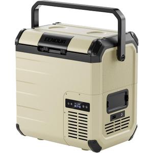EENOUR D18 12 Volt Car Refrigerator, Portable Freezer 19Qt/18L Battery & Solar Powered Cooler 25W, -4~50, 12/24V DC, 110~240V AC, Electric Cooler Ideal for Road Trips, Camping (Battery Not Included) (Khaki)