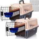 2 Set 19" up to 16.5lbs Travel Pet Carrier for Small Cat Dog Plastic Hard Shell Carrier with Bowl Wire Door Grille Mat Portable Breathable Security Lock Kennel for Travel Airline(Pink)