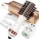 Travel Blow Dryer Brush in one, Dual Voltage 110V-240V Mini Hot Air Brush, Hair Trends Nano Titanium 2 Inch One Step Hair Dryer and Styler Volumizer Oval Shape (50 mm, White & Rose Gold)