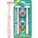 Mspan Tongue Scraper Cleaner Brush: Tongue Care Cleaning Scrubber with Plastic Travel Case Cover for Adults kids - Clean Oral Bad Breath Pink White 2 Pack