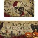 Happy Halloween Kitchen Mats Set of 2 Non Slip Spooky Goth Skeleton Kitchen Rugs Halloween Skull Home Decor Low-Profile Washable Floor Mat 17x47 Inch and 17x29 Inch