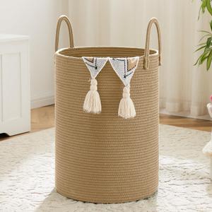 Laundry Basket,Woven Cotton Rope Laundry Hamper,60L for Decorative Storage of Dirty Clothes,Toys and Blankets in Bathroom,Baby Room and Living Room (Jute)