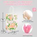 DjinnGlory 25 Pack Small Spring Floral Party Favor Bags with Handles and 25 Tissue Paper for Birthday Wedding Decorations, Pink Paper Gift Bags for Bridal Baby Shower New Moms (9x5.5x3.15 Inch)