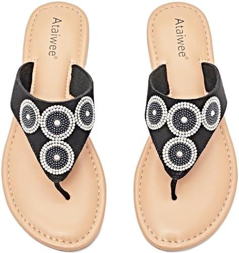 Ataiwee Women's Flat Slide Sandals - Comfortable Bling Simple Strappy Bohemian Thong Summer Flat Sandals, Size: 8.5