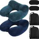 Sintuff 2 Pack Inflatable Travel Pillow for Airplanes Inflatable Neck Flight Pillows with Compact Bag and Blindfold for Traveling, Airplane, Train, Car, Office(Peacock Green and Blue)