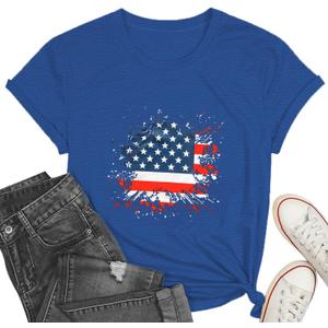 Patriotic Shirt for Women 4th of July Tshirt Red White and Blue Tee Heart Flag Tops (Blue, M)
