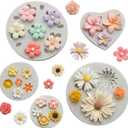 5 Pcs Flower Fondant Molds Flower Rose Daisy Silicone Chocolate Mold for Candy Fondant Polymer Clay Soap Ice Cube Crafting and Cake Cupcake Decoration