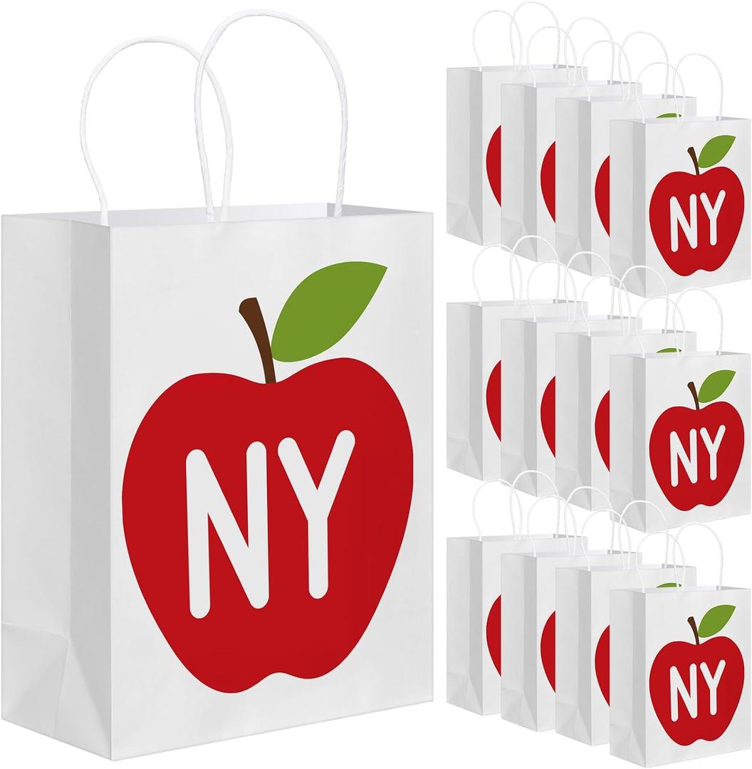 Kolldenn 12 Pack NY Gift Bag New York Souvenirs NY Theme Bags with Handles 8.3''(W) x 10.6''(H) x 4.3''(D) Travel Souvenirs Gift White Kraft Paper for Party Decorations