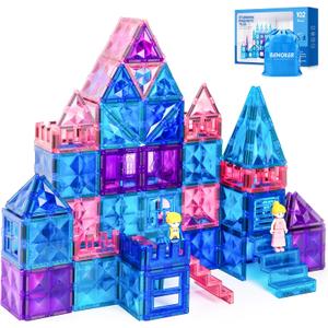 BENOKER Castle Magnetic Tiles, 3D Building Blocks STEM Educational Kids Toys for Pretend Play, 3 4 5 6 7 8 Year Old Birthday Gifts for Boys and Girls, Preschool Learning Toys for Christmas, 102pcs