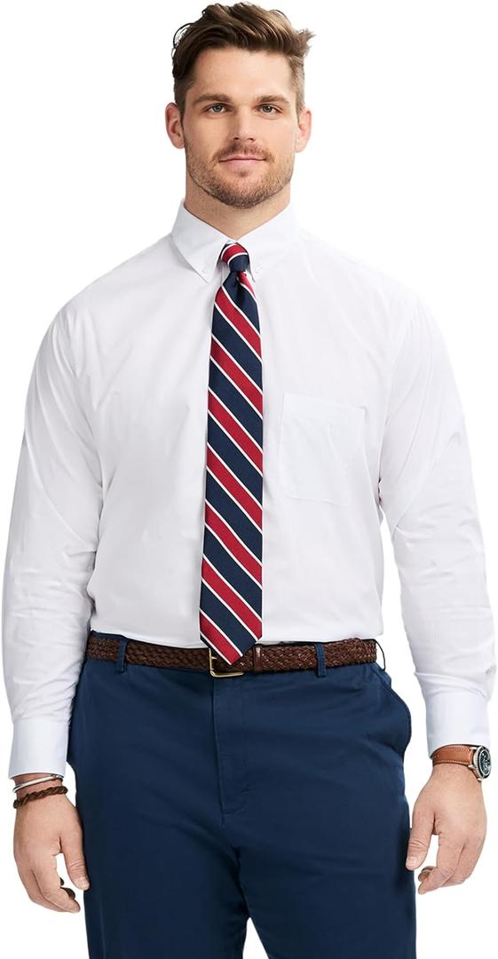 Izod Men's Big and Tall Wrinkle Resistant Stretch Fabric Button Down Collar Dress Shirt, White, 19" Neck 34"-35" Sleeve
