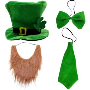 CreepyParty St. Patrick's Day Party Costume Suit Hat, Bow, Bow Tie, Beard, Scarf (Hat, Beard, Tie, Bow tie)