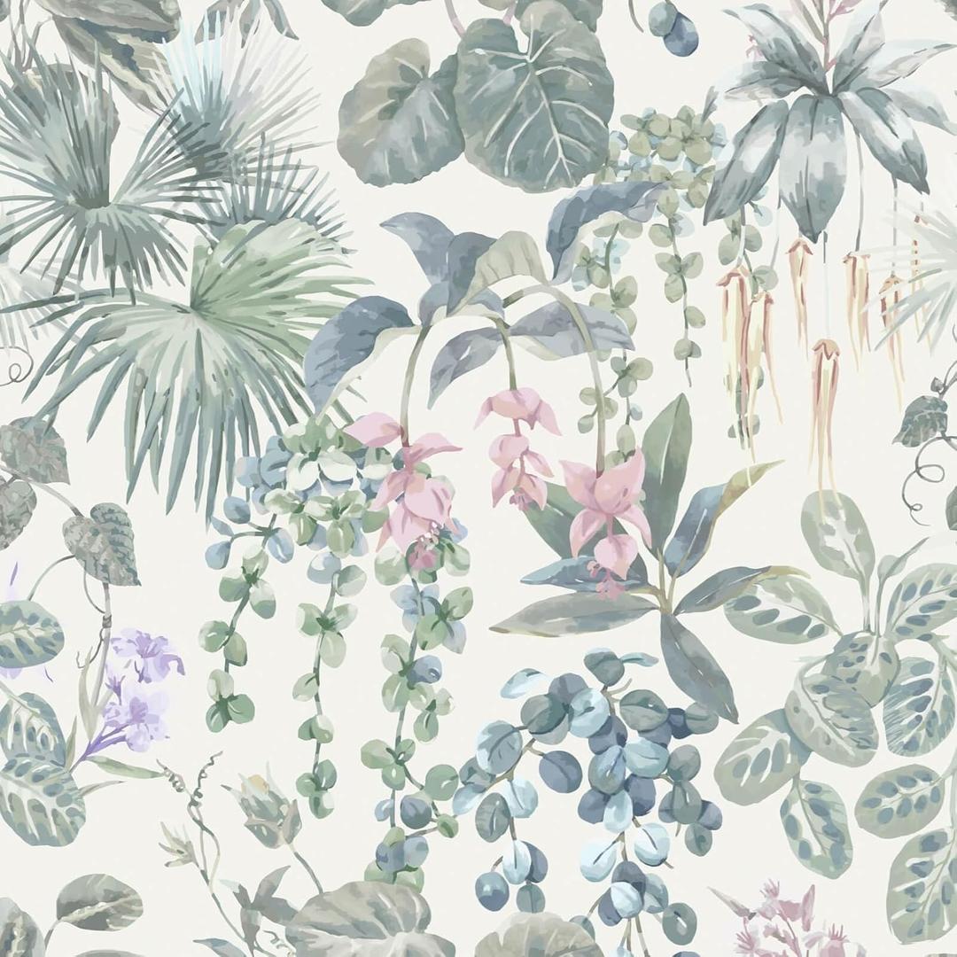 Ismoon Peel and Stick Wallpaper White and Green Stick on Wallpaper 17.3x78.7in Tropical Jungle Botanical Palm Leaf Contact Paper Removable Self Adhesive Wall Paper for Bedroom, Off White