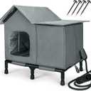 PatiencET Heated Cat House for Outside, Foldable Weatherproof Insulated Outdoor Cat House, Adjustable Temperature, Elevated Base with Ground Stakes, for Indoor/Outdoor Cats (Warming Gray)