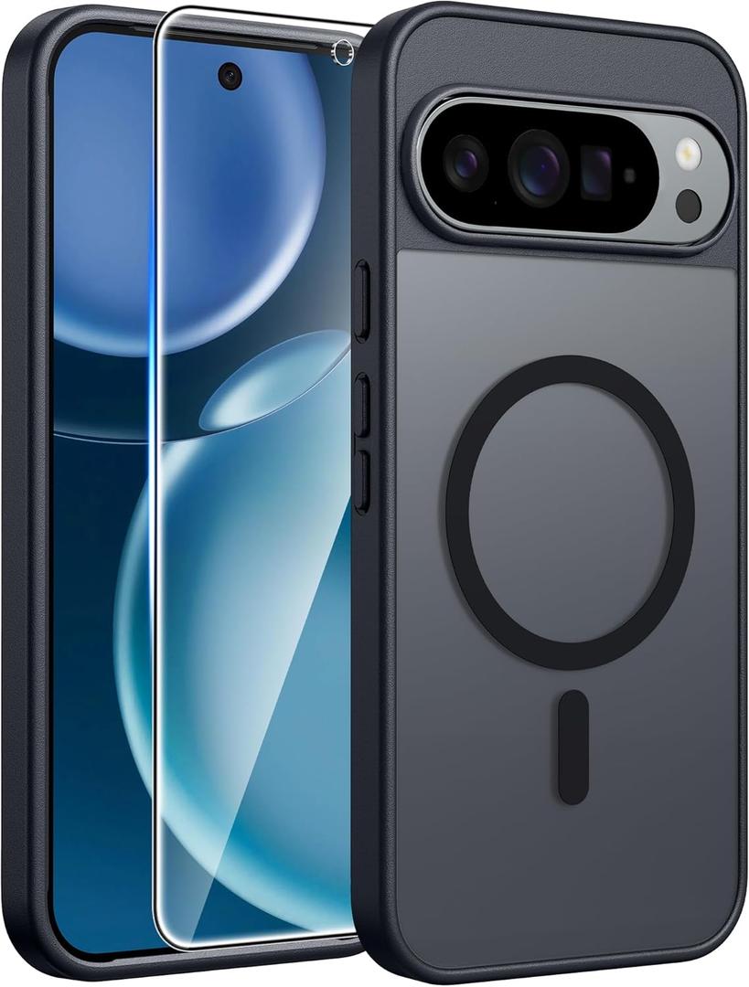 FNTCASE for Google Pixel 10 Pro XL Case: for Pixel 9 Pro XL Case [Fit for Magsafe] Translucent Matte [with Screen Protector] Military Grade Shockproof Protective Magnetic Phone Cover (6.8inch - Black)