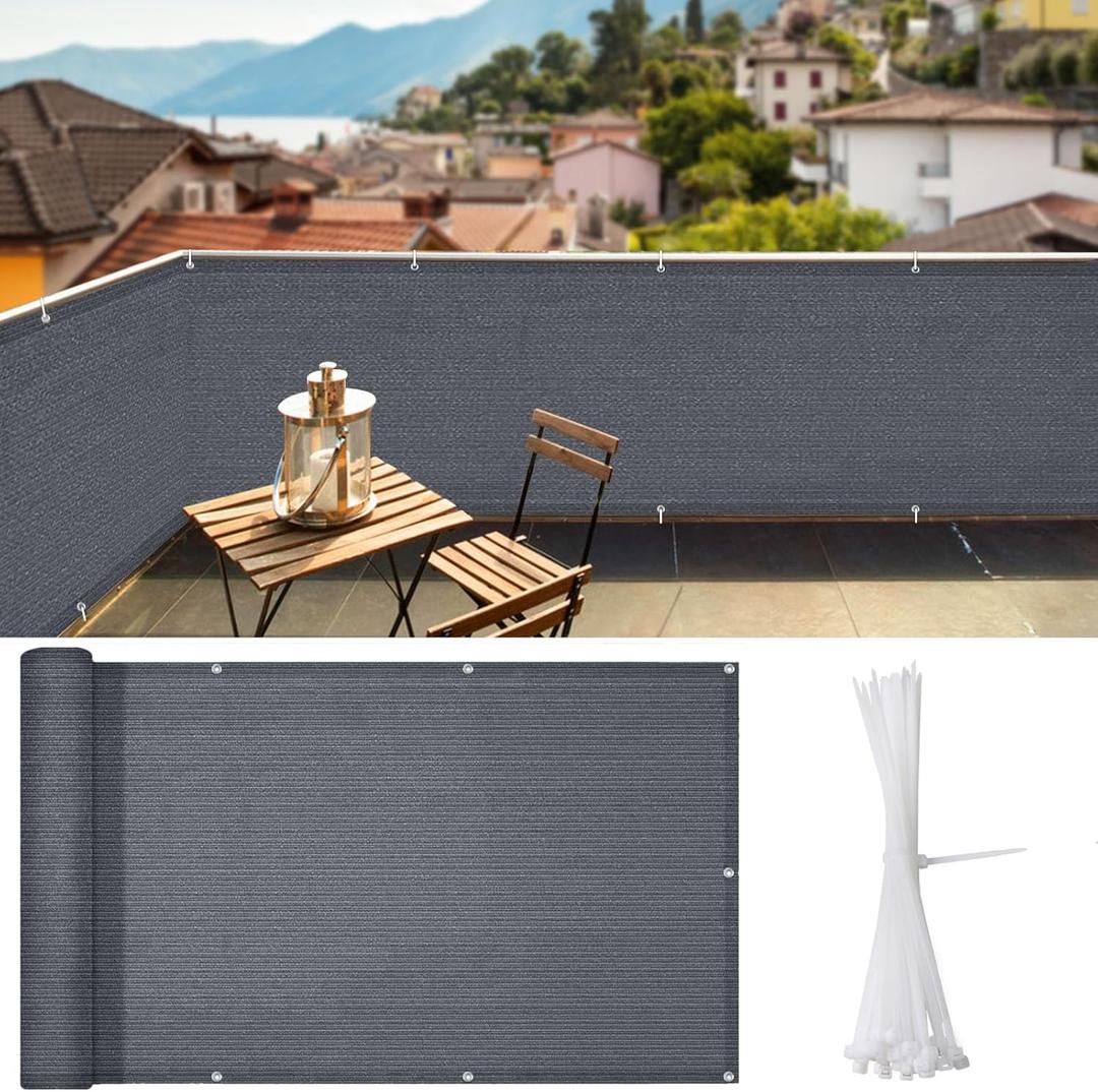 iCover 3.5x16.5ft Balcony Privacy Screen Fence, UV-Resistant Railing Fencing Cover for Porch Deck Patio Garden Backyard, Cable Zip Ties Included, Dark Grey