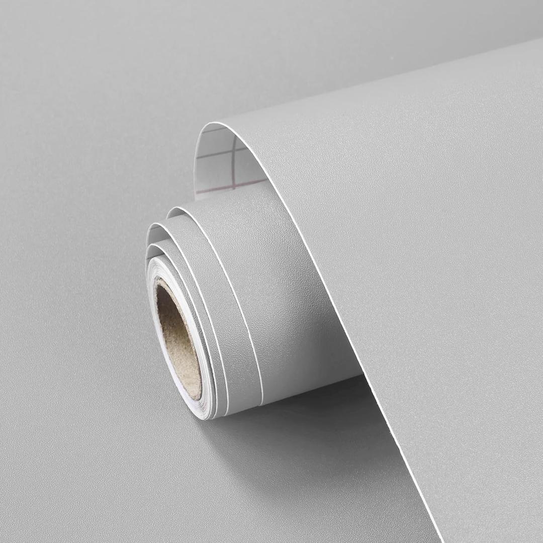 Grey Peel and Stick Wallpaper Solid Grey Contact Paper A Set of 23.6"x236" Matte Self Adhesive Waterproof Vinyl Roll for Wall Coverings,Cabinets,Countertops,Bedroom,Kitchen