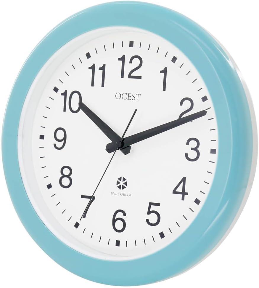OCEST 12 Inch Sealed Indoor Outdoor Clock Waterproof, Silent Battery Operated Wall Clocks Decor for Patio Pool Porch Garden (Blue)