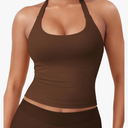 YEOREO SoftHue Women's Impact Halter Tank Top Longline Backless Scoop Neck Built-in Bra Sports Workout Gym Crop Top M