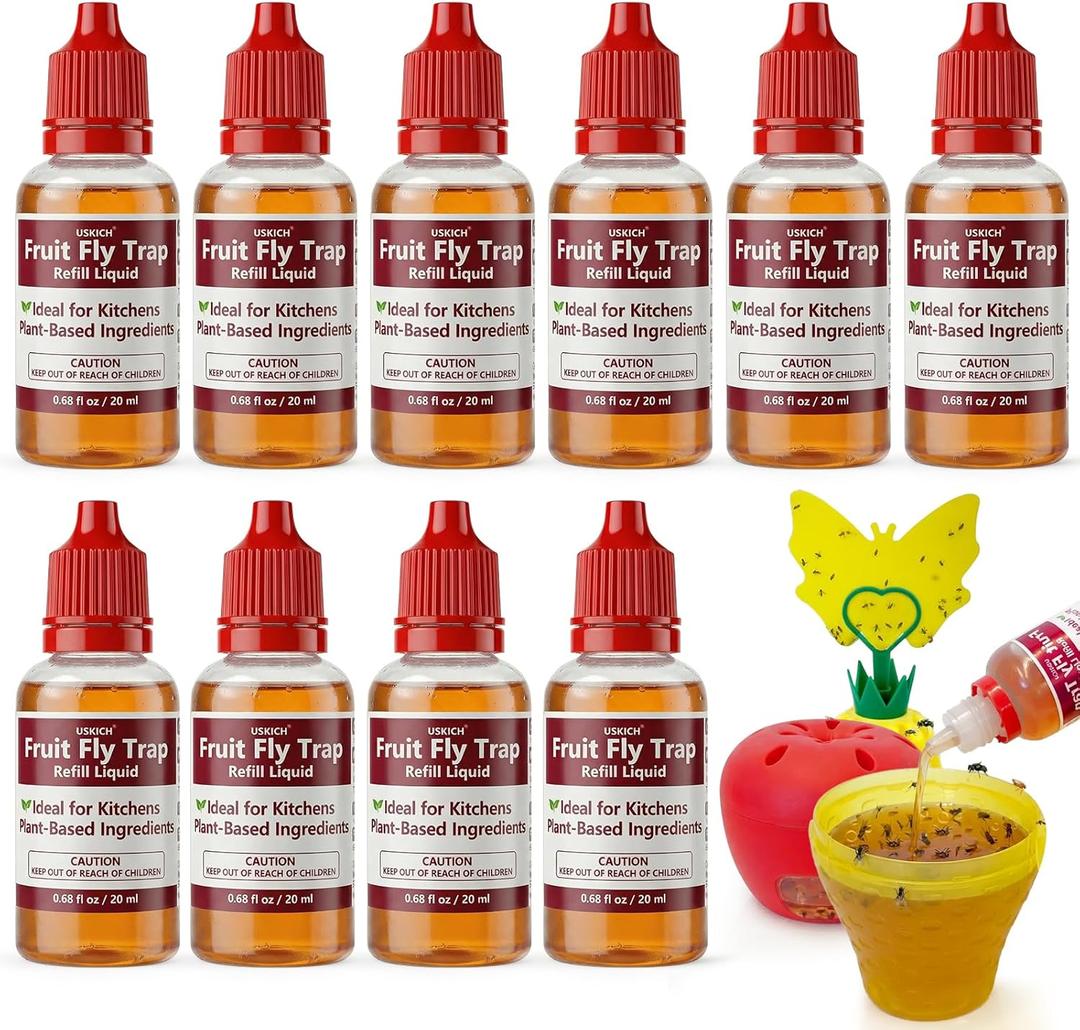 10 Pack Fruit Fly Trap Refill Liquid, 0.68oz/ Bottle, Liquid Fly Traps Refill for Indoors,Effective Lure Refill Gnat Catcher for Home Kitchen Use,Non Toxic Safe Near Food