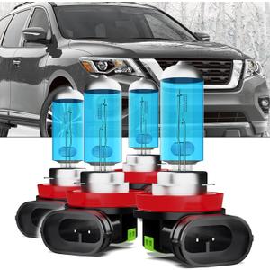 Upgraded Halogen Headlight Bulbs Fit For Nissan Pathfinder 2017-2020,H11/H8/H9 High Beam H11/H8/H9 Low Beam High Performance Headlights,6000K White,Plug n Play,4-Pack
