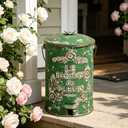 Rustic Metal Trash Can with Lid and Pedal Farmhouse Step-On Garbage Can Vintage Distressed Design Recycling Waste Bin with Removable Inner Bucket & Wooden Handle for Home Yard Kitchen Bathroom 8 Liter