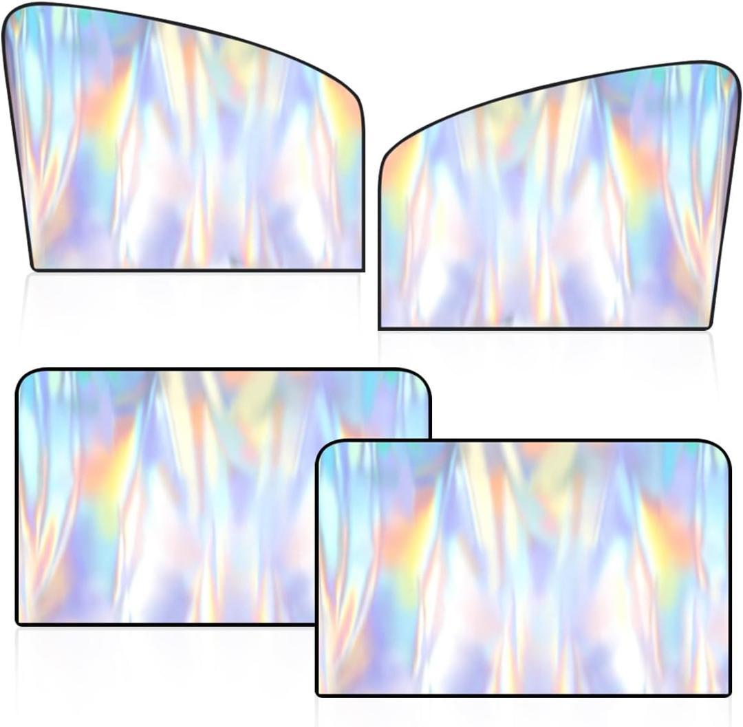 Holographic Front & Rear Car Window Shades, Magnetic Car Side Window Covers, Blackout Auto Privacy Curtains for Blocking Sunlight, Camping, Napping, Sleeping, Breastfeeding (4PCS) (19.09 x 33.85 inch)