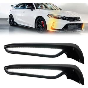 GEEGEETOP Switchback White/Amber LED Front Fog Lamp DRL Amber Sequential Turn Signal Light Compatible with Honda Civic Type R 2023 2024 2025 Replacement Front Bumper Trim