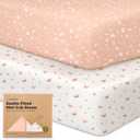 2-Pack Mini Crib Sheets Fitted - 38x26 Pack N Play Sheets for Pack and Play Mattress, Organic Cotton, Soft & Breathable Playard Bedding, Neutral Mini Toddler Bed Cover for Boys, Girls (Butterflies)