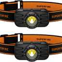 SuperFire Rechargeable HeadlampZoom Lightweight Head Lamp,LED Headlamp Rechargeable,Head Flashlight for Running Fishing Hiking Camping, Outdoor (2, Orange)