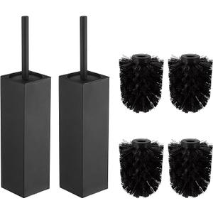 BGL Square Toilet Brush with Holder,Stainless Steel Rubber Painted Toilet Bowl Brush and Holder for Bathroom,2 Cleaner Brush Heads,Brushed Nickel