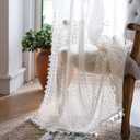 WAZZIO Boho Lace Curtains 84 Inches 2 Panel,Light Filtering Privacy Tassel & Geometry Crochet Semi Sheer Curtain Drapes for Bedroom Living Dining Room,Rod Pocket & Tassel,Victorian Decor,Off White, 59"W x 84"L