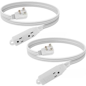 EP 3 Ft 3 Outlet Extension Cord with Flat Plug, 3 Prong Grounded, 16/3 SPT-3 Power Cable for Indoor Use, White, 2 Pack