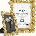 97 Decor Vintage Gold Picture Frames 5x7 - Fancy Gold Vintage Picture Frames 5x7, Cute Golden Ornate Frame 5 X 7, Decorative Antique Frame 5 By 7 For Tabletop And Wall Hanging, Antique Wall Decor (Ginkgo)