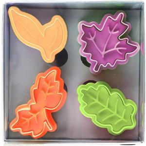 HOSL 4 Piece Leaves Baking Pie Crust Cutters Shapes Random Color Cake Cookie Cutter Set Fondant Stampers Leaves Cake Decorating Cutter Molds DIY Tools