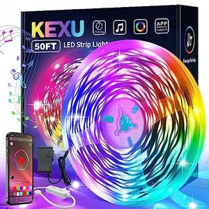 KEXU LED Strip Lights 50ft Led Lights for Bedroom Music Sync RGB Color Changing Led Lights Strip with Smart APP Lights for Bedroom Room Decor