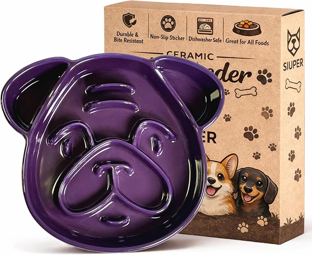 Cute Ceramic Slow Feeder Dog Shape, 1.5 Cups Pet Food Bowl for Small & Medium Breed. Bite-Resistant, Dishwasher Safe, Maze Design to Prevent Fast Eating, Bloat, Choking. Gift for Dog Lovers
