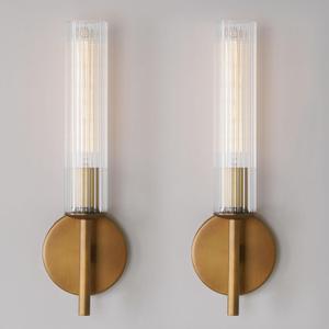 Brass Wall Sconces Set of Two, Clear Ribbed Glass Tube Sconces, Gold Bathroom Sconce, Bathroom Sconces Set of 2, vintage vanity Mirror Wall Lights, Wall Lights for Living Room Bedroom Hallway Stairs (Single-head, Copper color)
