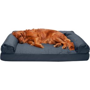 FurHaven Dreamer Sofa Orthopedic Dog Bed for Large Dogs with Orthopedic Egg Crate Memory Foam for Joint Support, Removable Washable Cover, Jumbo/XL, Quilted Sofa, Iron Gray