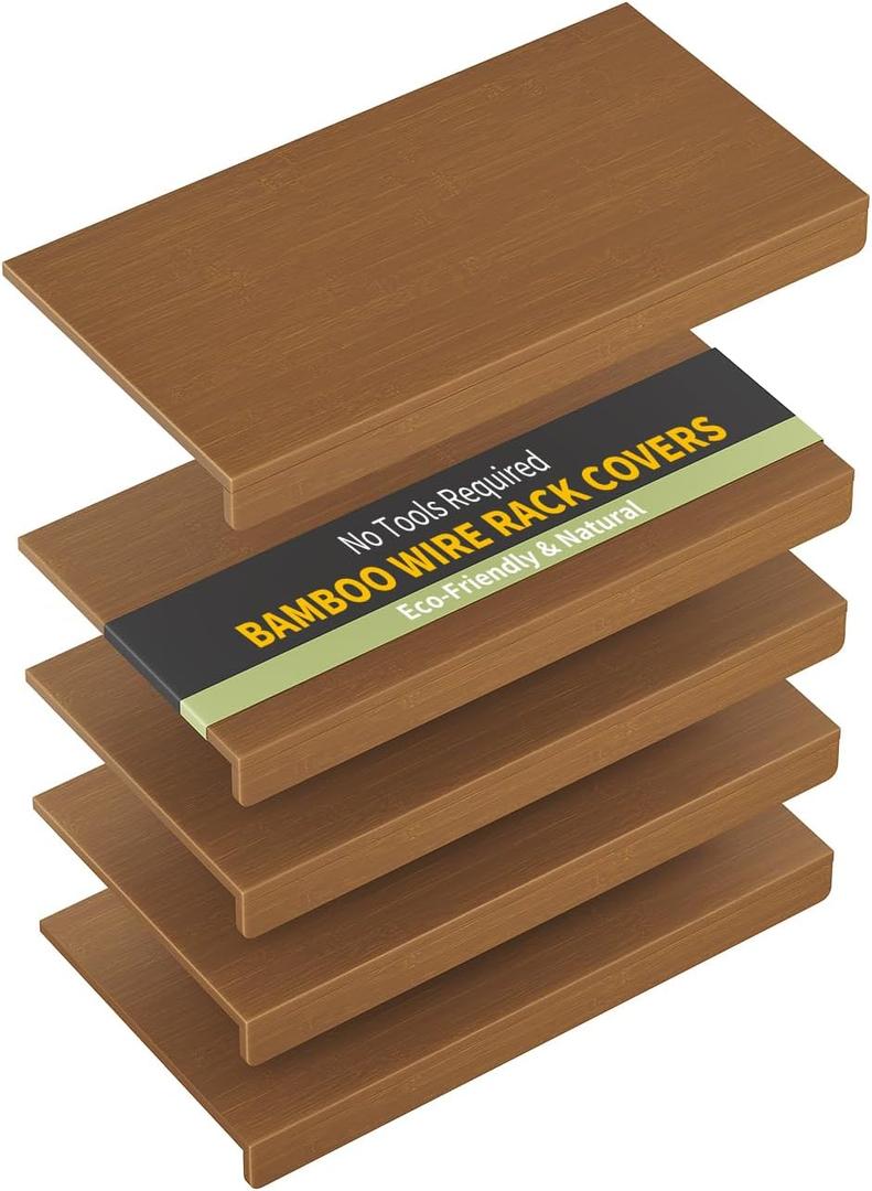 Bamboo Wire Shelf Covers for 24" x 16" Racks, Snap-On Modular Removable Wire Rack Cover for Pantry & Kitchen, Set of 5, Walnut