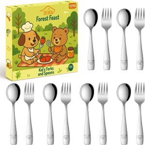 Toddler Eating Utensils Set,Set Of 12 Food Grade Stainless Steel Silverware Sets For Kids,Dishwasher Safe Children Small Metal Spoons And Forks Flatware Sets