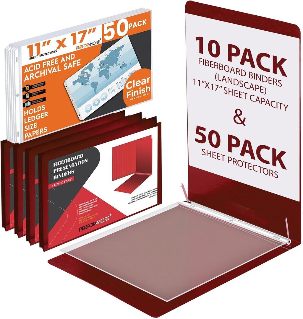 11x17 Binder, 10 Pack Heavy Duty Pressboard Report Cover - Performore