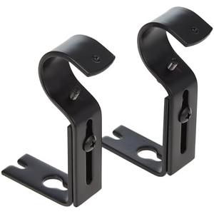 Amazon Basics Adjustable Curtain Rod Wall Bracket Hooks, Set of 3, Black
