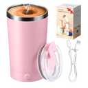 hatisan Self Stirring Coffee Mug With Lid Electric High Speed Self Stirring Mug 400ml Rechargeable Detachable Stainless Steel Self Stirring Cup for Coffee, Milk, Cocoa Christmas Gift(Pink)