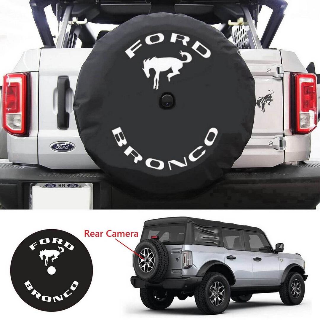 For Ford Bronco Spare Tire Cover with Back-Up Camera Hole,Rear Spare Wheel Cover 30"