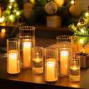 Hewory Glass Cylinder Ribbed Vases Set of 6, Tall Clear Vase for Centerpieces, Hurricane Candle Holders for Pillar or Floating Candles, Round Vases for Wedding Anniversary Events Home Table Decor