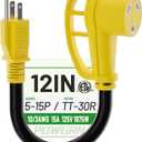 POWGRN RV 30 Amp to 110 Adapter 12 inch, Heavy Duty 10/3 Gauge RV Electrical Adapter, NEMA 5-15P Male to NEMA TT-30R Female, STW 10AWG 15A 125V 1875W, Black-Yellow, ETL Listed
