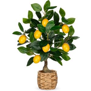Artificial Potted Plants 17.3 inches Small Fake Lemon Tree Artificial Lemons Citrus Tree with Woven Pot Faux Plants Indoor Lemon Decorations for Home,Office, Living Room Table, Desk